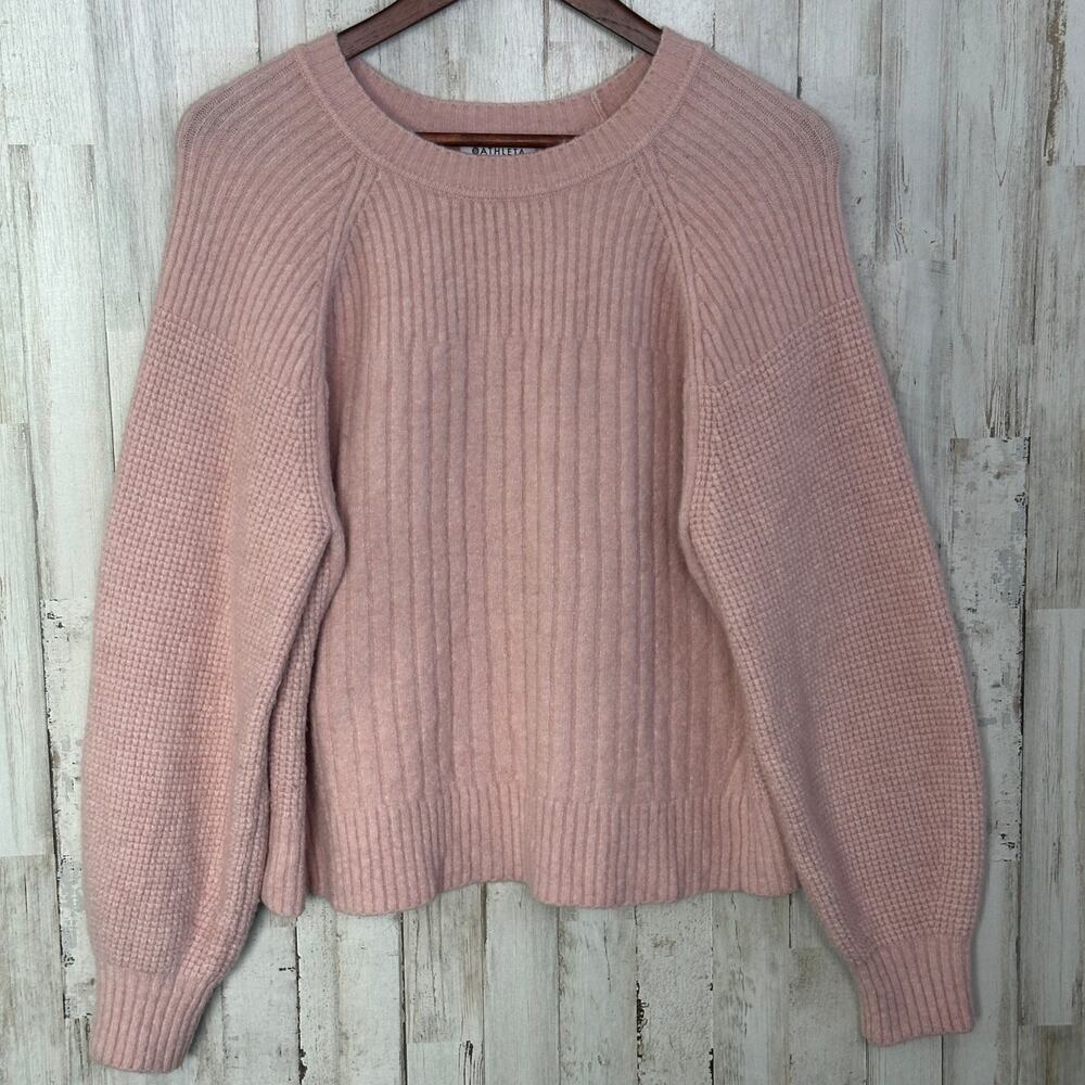 Athleta Layover Merino Blend Crew Sweater XL Orchid Pink Quiet Luxury Travel EUC